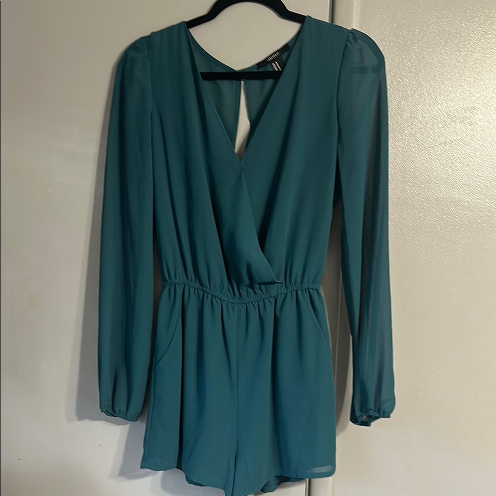 Forever 21 Teal Long Sleeve Romper